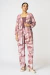 Shop_KLAD_Pink Crepe Printed Dots Jacket Open Neck And Abstract Pant Set _Online_at_Aza_Fashions