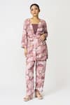 Buy_KLAD_Pink Crepe Printed Dots Jacket Open Neck And Abstract Pant Set 