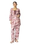 Shop_KLAD_Pink Crepe Printed Dots Jacket Open Neck And Abstract Pant Set 