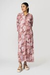 Buy_KLAD_Pink Crepe Printed Dots Collar And Abstract Dress With Belt _Online_at_Aza_Fashions