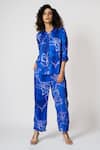 Buy_KLAD_Blue Cotton Satin Printed Marble Collar Shirt And Pant Set _at_Aza_Fashions