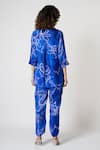 Shop_KLAD_Blue Cotton Satin Printed Marble Collar Shirt And Pant Set _at_Aza_Fashions