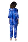 Shop_KLAD_Blue Cotton Satin Printed Marble Collar Shirt And Pant Set _Online_at_Aza_Fashions