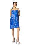 KLAD_Blue Cotton Satin Printed Marble Square Neck Slip Dress _Online_at_Aza_Fashions