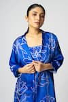 KLAD_Blue Cotton Satin Printed Marble Dress Square Neck Slip With Jacket _at_Aza_Fashions