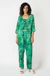 Buy_KLAD_Green Cotton Satin Printed Marble Jacket Open Neck And Floral Pant Set _at_Aza_Fashions