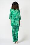 Shop_KLAD_Green Cotton Satin Printed Marble Jacket Open Neck And Floral Pant Set _at_Aza_Fashions