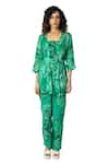 Buy_KLAD_Green Cotton Satin Printed Marble Jacket Open Neck And Floral Pant Set _Online_at_Aza_Fashions