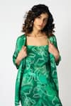 Shop_KLAD_Green Cotton Satin Printed Marble Jacket Open Neck And Floral Pant Set _Online_at_Aza_Fashions