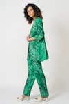 KLAD_Green Cotton Satin Printed Marble Jacket Open Neck And Floral Pant Set _at_Aza_Fashions