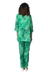 Buy_KLAD_Green Cotton Satin Printed Marble Jacket Open Neck And Floral Pant Set 