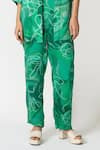 Shop_KLAD_Green Cotton Satin Printed Marble Jacket Open Neck And Floral Pant Set 