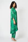KLAD_Green Cotton Satin Printed Marble Band Collar Kurta And Pant Set _Online_at_Aza_Fashions