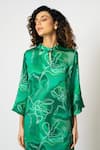Buy_KLAD_Green Cotton Satin Printed Marble Band Collar Kurta And Pant Set _Online_at_Aza_Fashions