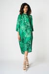 Buy_KLAD_Green Cotton Satin Printed Marble Band Dress With Detachable Scarf _at_Aza_Fashions