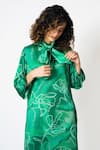KLAD_Green Cotton Satin Printed Marble Band Dress With Detachable Scarf _Online_at_Aza_Fashions