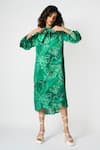 Shop_KLAD_Green Cotton Satin Printed Marble Band Dress With Detachable Scarf _Online_at_Aza_Fashions