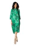 KLAD_Green Cotton Satin Printed Marble Band Dress With Detachable Scarf _at_Aza_Fashions