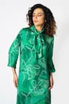 Buy_KLAD_Green Cotton Satin Printed Marble Band Dress With Detachable Scarf 