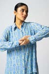 KLAD_Blue Crepe Printed Rhombus Collar Shirt _Online_at_Aza_Fashions