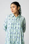 Buy_KLAD_Green Crepe Printed Rhombus Collar Full Sleeve Shirt _Online_at_Aza_Fashions