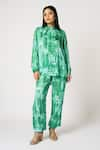 Buy_KLAD_Green Cotton Satin Print Brick Collared Neck Abstract Top With Pant _at_Aza_Fashions