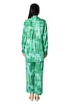 KLAD_Green Cotton Satin Print Brick Collared Neck Abstract Top With Pant _at_Aza_Fashions