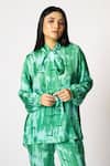 Buy_KLAD_Green Cotton Satin Print Brick Collared Neck Abstract Top With Pant 