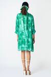 Shop_KLAD_Green Cotton Satin Print Brick Square Neck Slip Dress With Jacket _at_Aza_Fashions