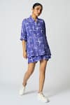 Buy_KLAD_Purple Crepe Print Brick Collared Neck Abstract Shirt With Shorts _at_Aza_Fashions