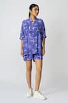 KLAD_Purple Crepe Print Brick Collared Neck Abstract Shirt With Shorts _Online_at_Aza_Fashions