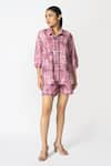 Buy_KLAD_Pink Cotton Print Geometric Collared Neck Shirt With Shorts _at_Aza_Fashions