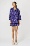 Buy_KLAD_Purple Cotton Print Brick Lapel Collar Shirt With Shorts _at_Aza_Fashions