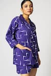 KLAD_Purple Cotton Print Brick Lapel Collar Shirt With Shorts _at_Aza_Fashions