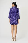 Shop_KLAD_Purple Cotton Print Brick Lapel Collar Shirt With Shorts _at_Aza_Fashions