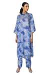 Shop_KLAD_Purple Cotton Satin Print Abstract Splash Collared Neck Tunic With Pant _Online_at_Aza_Fashions