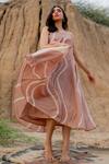 Buy_Nirjara_Pink Cotton Silk Hand Painted Stroke V Neck Dress _Online_at_Aza_Fashions
