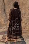 Shop_Nirjara_Brown Chanderi Cotton Hand Painted Floral V Neck Arazi Dress  _at_Aza_Fashions