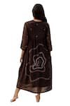 Buy_Nirjara_Brown Chanderi Cotton Hand Painted Floral V Neck Arazi Dress  _Online_at_Aza_Fashions