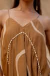 Shop_Nirjara_Brown Cotton Silk Hand Painted Stroke Sweetheart Neck Nahr Dress _Online_at_Aza_Fashions