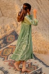 Shop_Nirjara_Green Chanderi Cotton Hand Painted Stroke Keyhole Ruzgar Dress  _at_Aza_Fashions