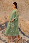 Nirjara_Green Chanderi Cotton Hand Painted Stroke Keyhole Ruzgar Dress  _Online_at_Aza_Fashions