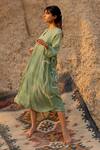 Shop_Nirjara_Green Chanderi Cotton Hand Painted Stroke Keyhole Ruzgar Dress  _Online_at_Aza_Fashions