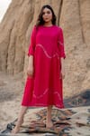 Buy_Nirjara_Pink Chanderi Cotton Hand Painted Line Round Kara Dress  _at_Aza_Fashions