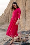 Shop_Nirjara_Pink Chanderi Cotton Hand Painted Line Round Kara Dress  _Online_at_Aza_Fashions