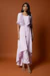 Buy_Mehak Murpana_Purple Crepe Embroidered Floral Jacket Shawl Lapel Pant Set _at_Aza_Fashions