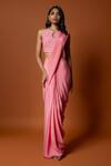 Buy_Mehak Murpana_Pink Crepe Embroidered Sequins Round Pre-draped Saree With Blouse _at_Aza_Fashions