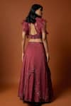 Shop_Mehak Murpana_Red Crepe Embroidered Sequins V Neck And Beads Lehenga Set _at_Aza_Fashions