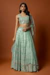 Buy_Mehak Murpana_Green Raw Silk Embroidered Mirror Round And Thread Lehenga Set _at_Aza_Fashions