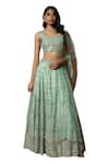 Mehak Murpana_Green Raw Silk Embroidered Mirror Round And Thread Lehenga Set _Online_at_Aza_Fashions